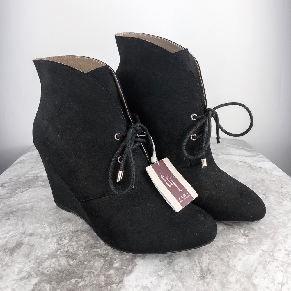 🚫SOLD!🚫 ZARA Wedge Lace-Up Ankle Booties